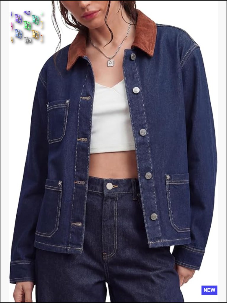 Womens Denim Jacket With Corduroy Collar Oversized Button Down Shacket Vintage